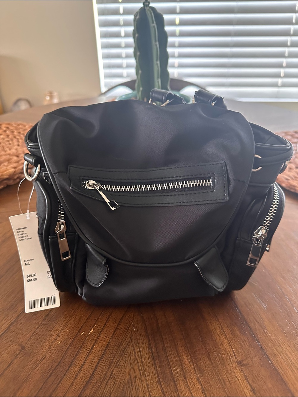 Urban Outfitters Black Nylon Shoulder Backpack Bag with Silver Hardware